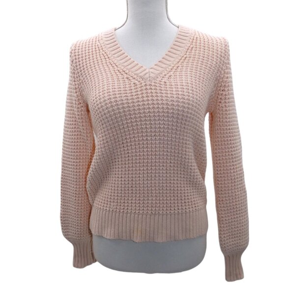 J.Crew Blush Pink Chunky Cotton Sweater S Thick Knit Preppy Minimalist Cozy - Picture 2 of 9